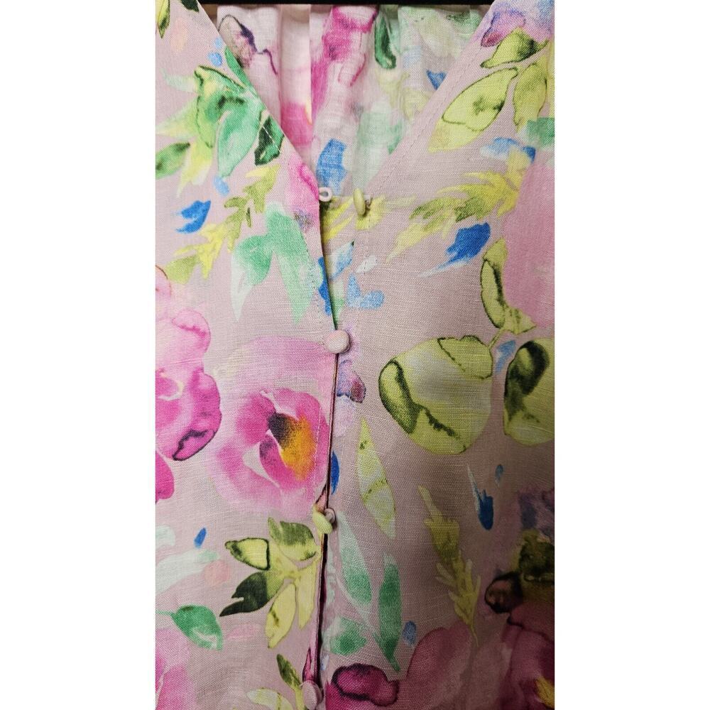 Hester & Orchard Linen Blend Pink Floral Top 3/4 Sleeve Button Up Womens Sz S - Picture 6 of 7